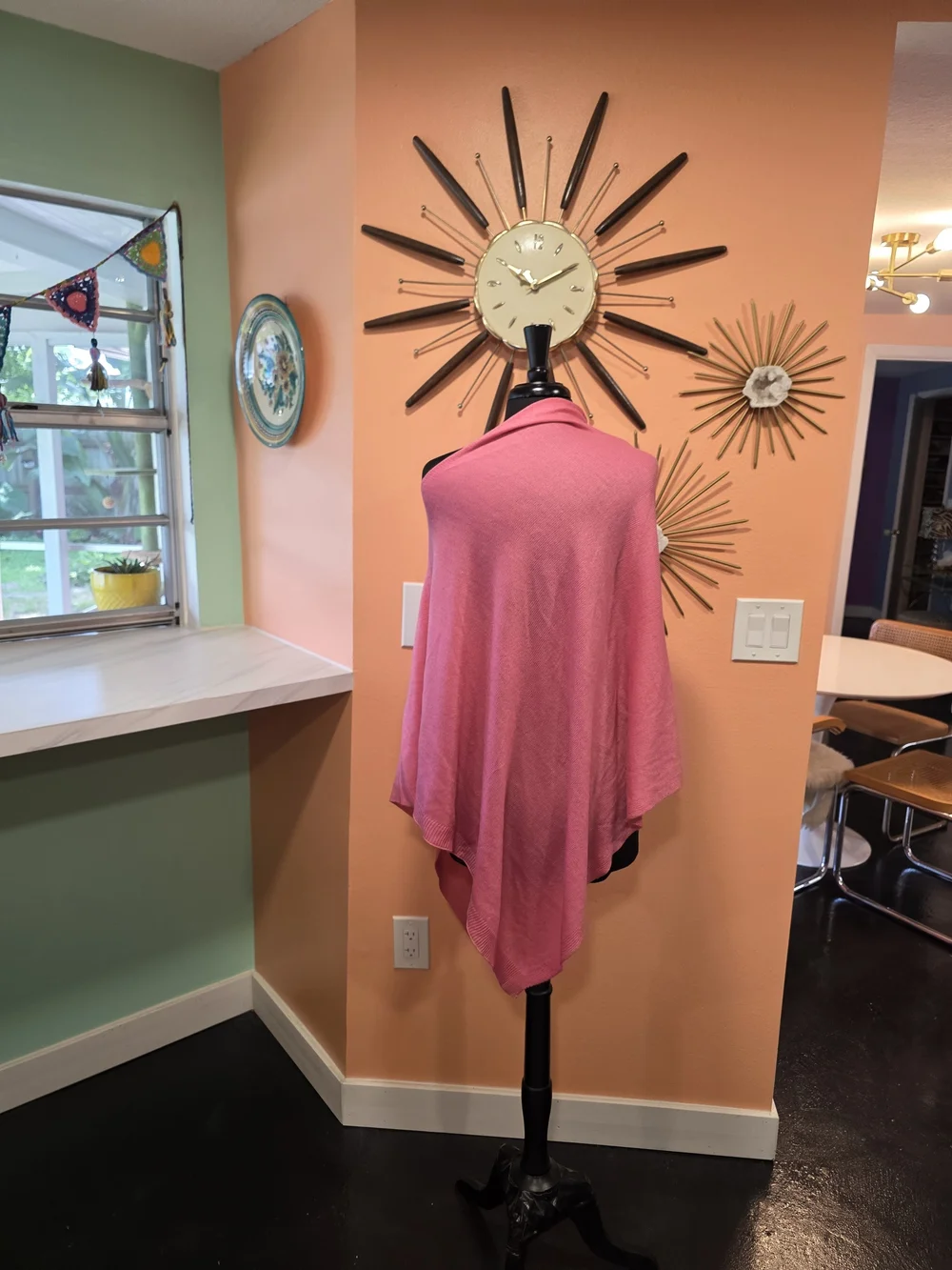 Vintage Boutique Knit Poncho Pullover Pink  Wrap Poncho Thin Knit Boho Babe